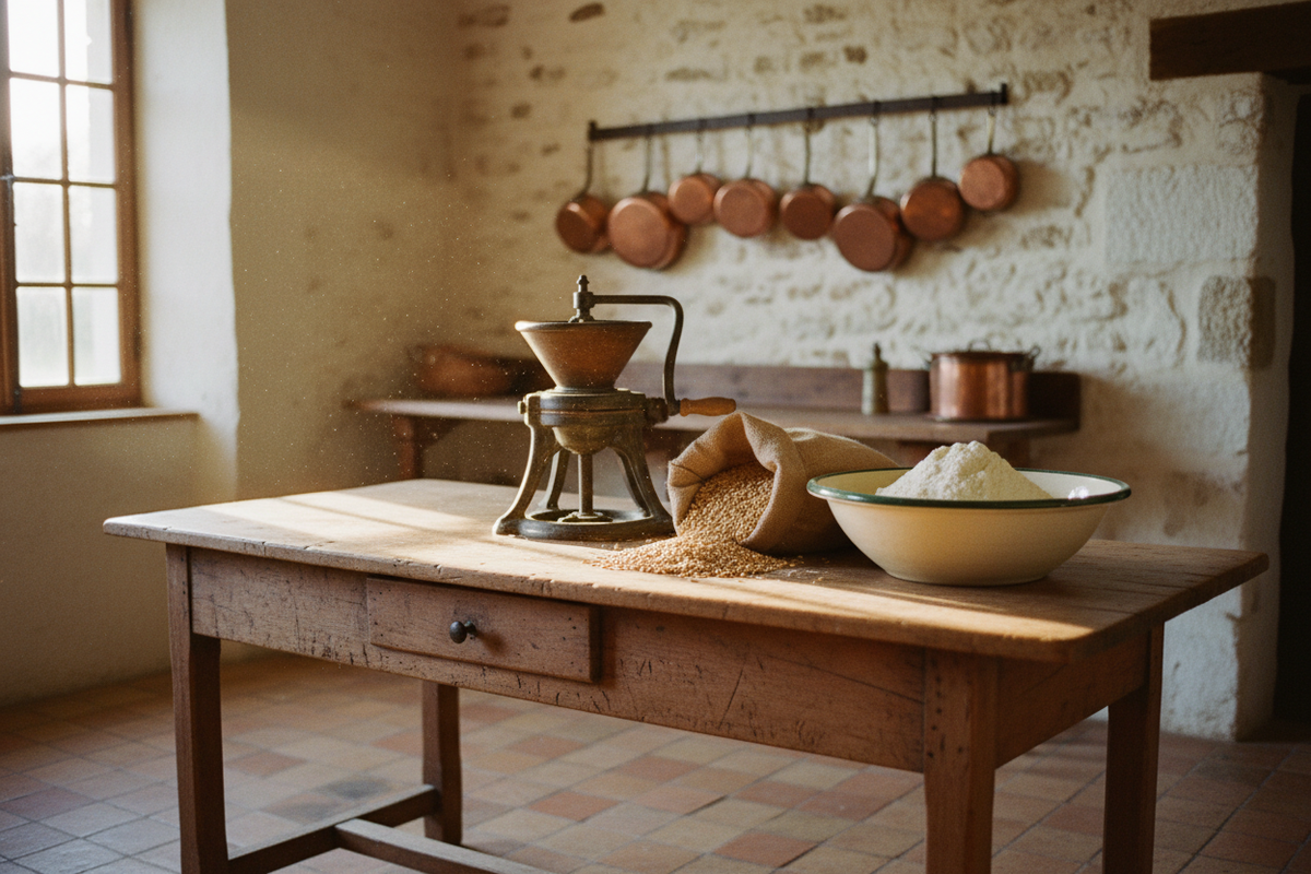 Rustic French Chateau Kitchen with Ceramic Bowl